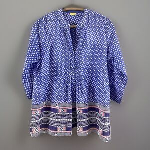 Roberta Roller Rabbit Blue White Block Print Tunic Sz M Abstract Art Print Beach